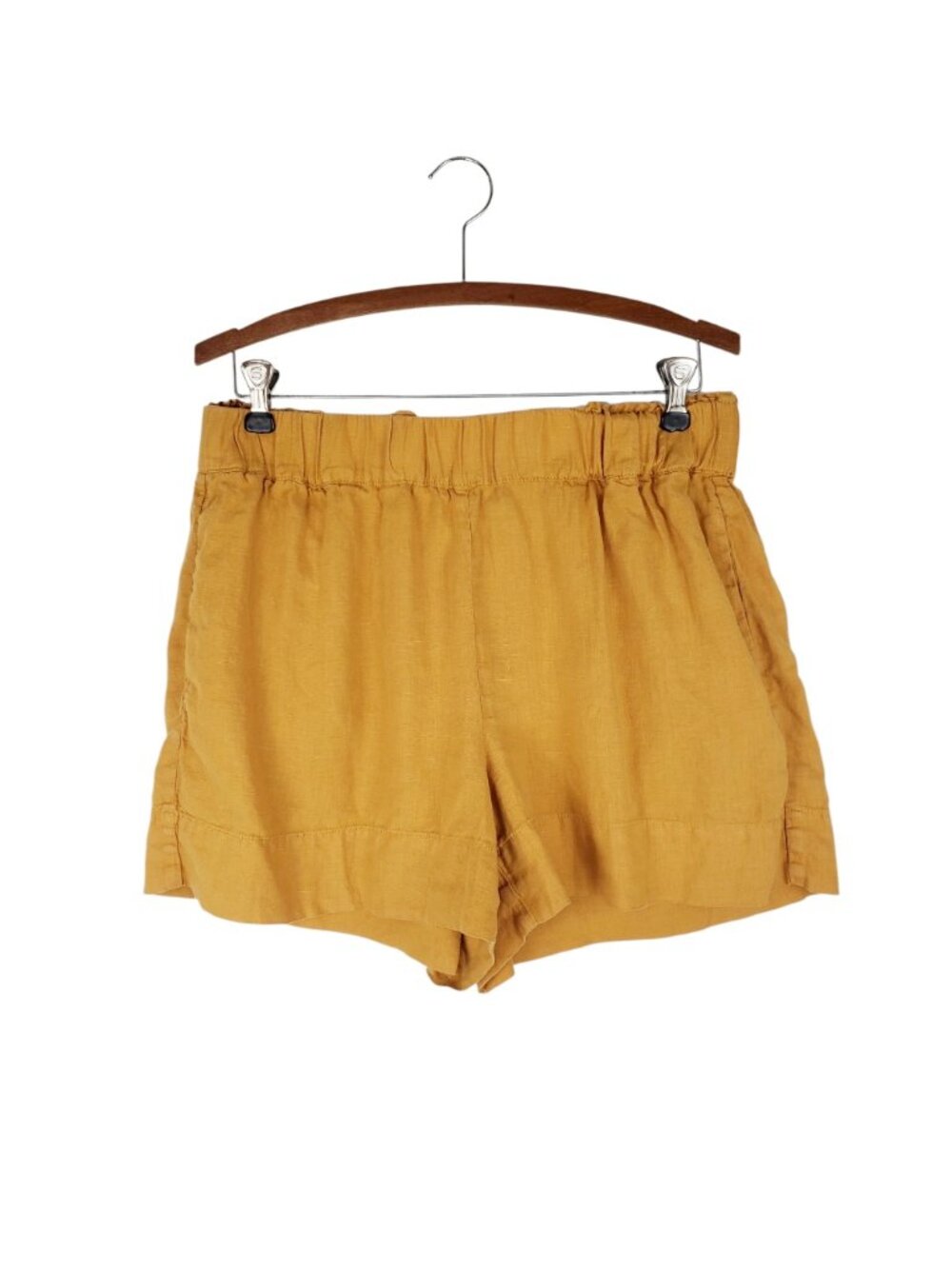 Lou & Grey 100% Linen Shorts Pull On Mustard Gold Pockets Womens Medium